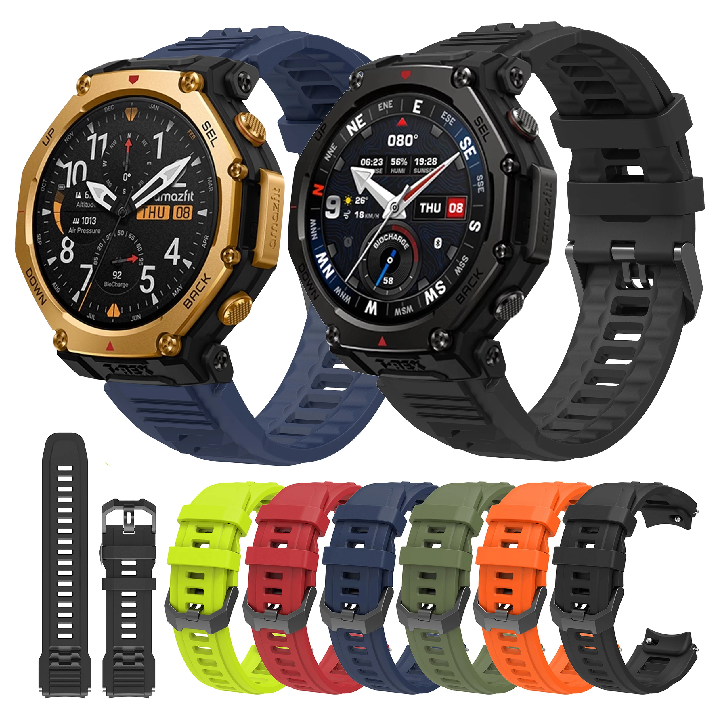 Silicone Strap For Amazfit T-Rex 3 Pro 48mm Replacement Watch Band+Protective Case
