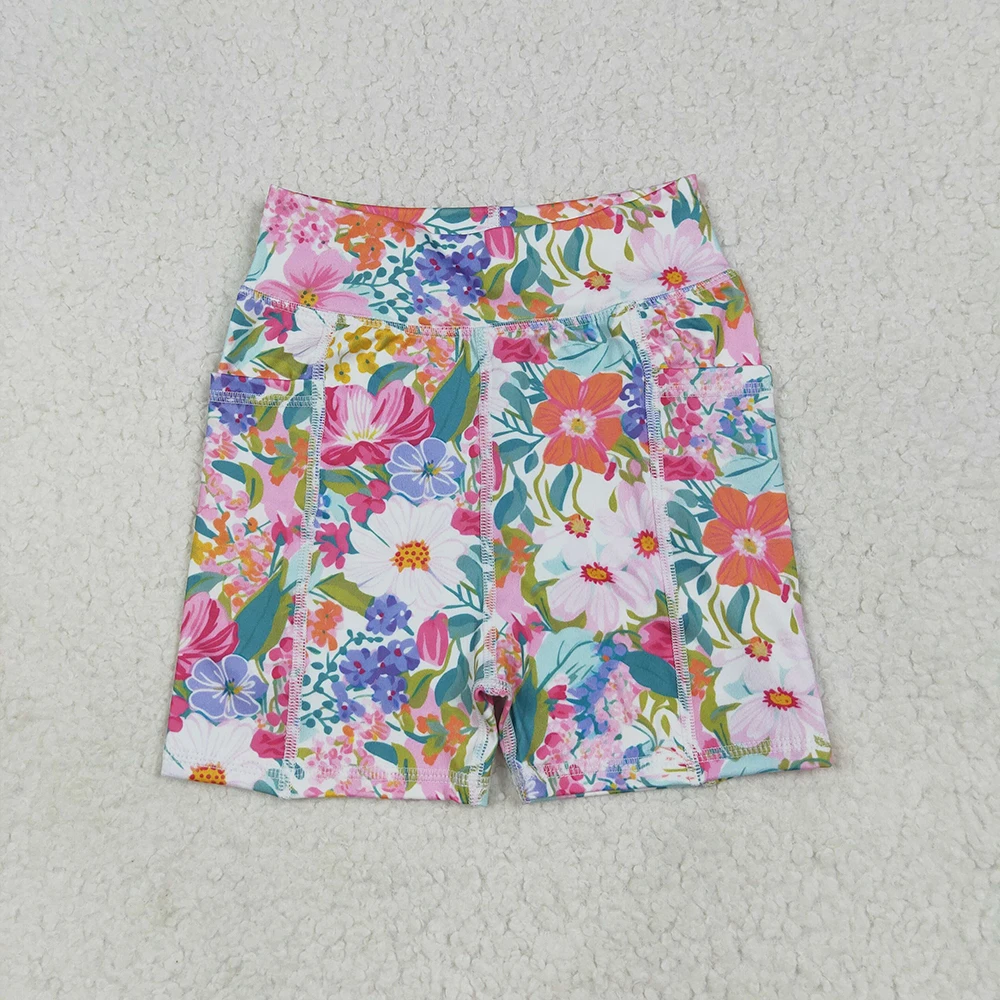 

Baby Girls Pink Floral Yoga Shorts Lavender Floral Kids Summer Bottoms Comfortable Breathable Short Pants for Little Girls