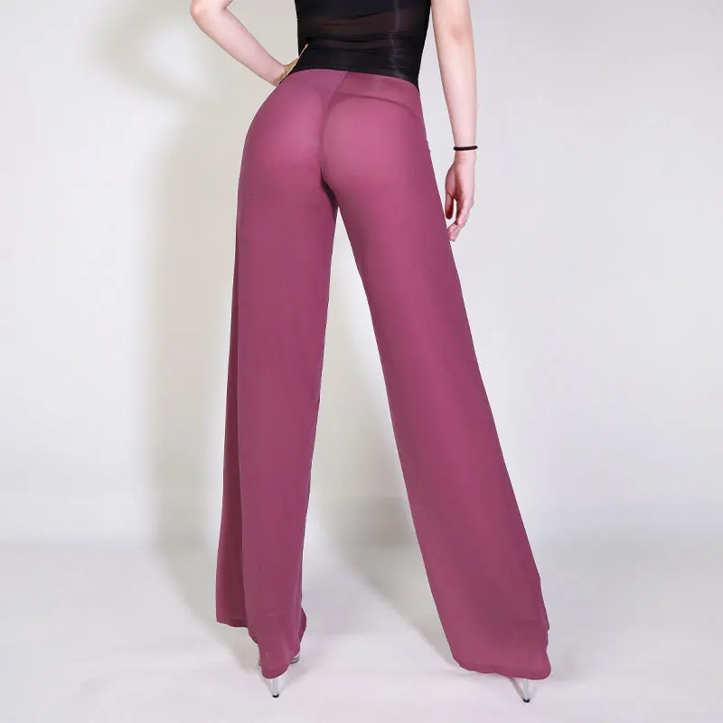 سراويل يوجا حريرية للجنسين شفافة من خلال سراويل واسعة الساق ثنى سراويل منزلية عالية المرونة صديقة للبشرة خفيفة عالية الخصر للرقص