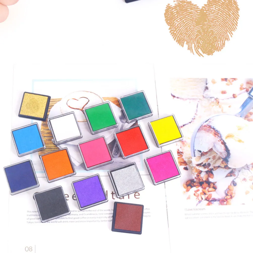 1Set 15 Colors -Safe Water-Soluble Finger Inkpad Easy-Handwash Multi-Surface Use on Paper Wood Fabric DIY Art Craft Gift view 6