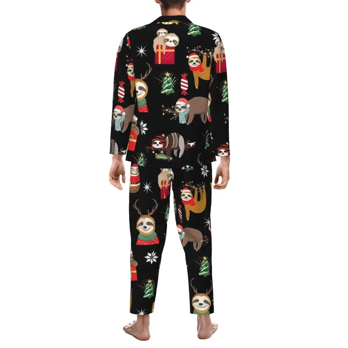 Ensemble de pyjama de Noël paresseux pour hommes, vêtements de nuit vintage, vêtements de nuit personnalisés, vêtements de nuit respirants, animal mignon, cadeau de maison, printemps, 2 pièces