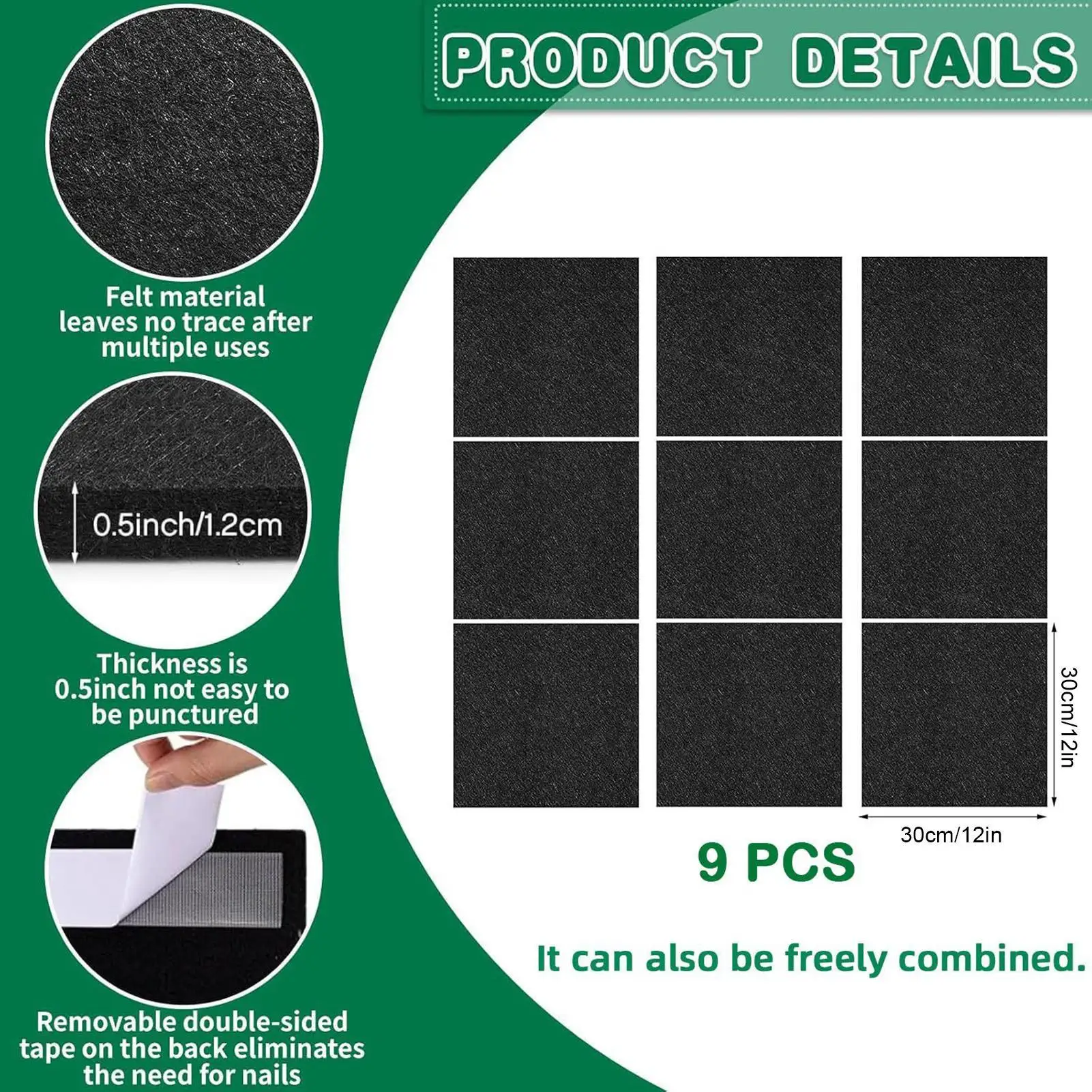 

9 Pieces Dartboard Wall Protector Spliced Self-Adhesive Protection Felt Wall Protectors for Garden Indoor Holiday Party Home