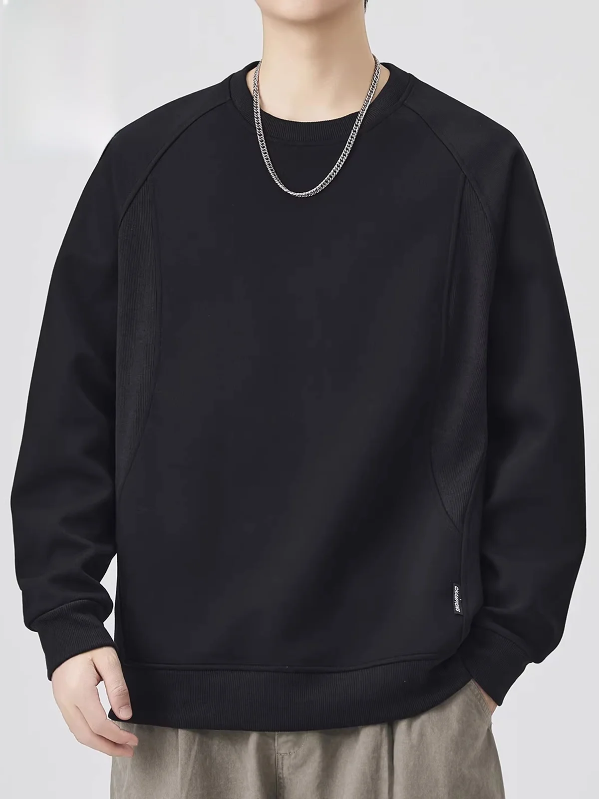 

Men's round Ne Sweatirt Spring 2024 Loose Casual Long Sve T-irt Comfortable Breathable Anti-Wrinkle Polyester