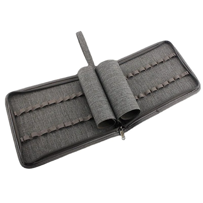 Pen Container Bag Capacity Fountain Pencil Case 24 Slots Zipper Multifunctional Canvas Writing Holder Supplies Durable Black