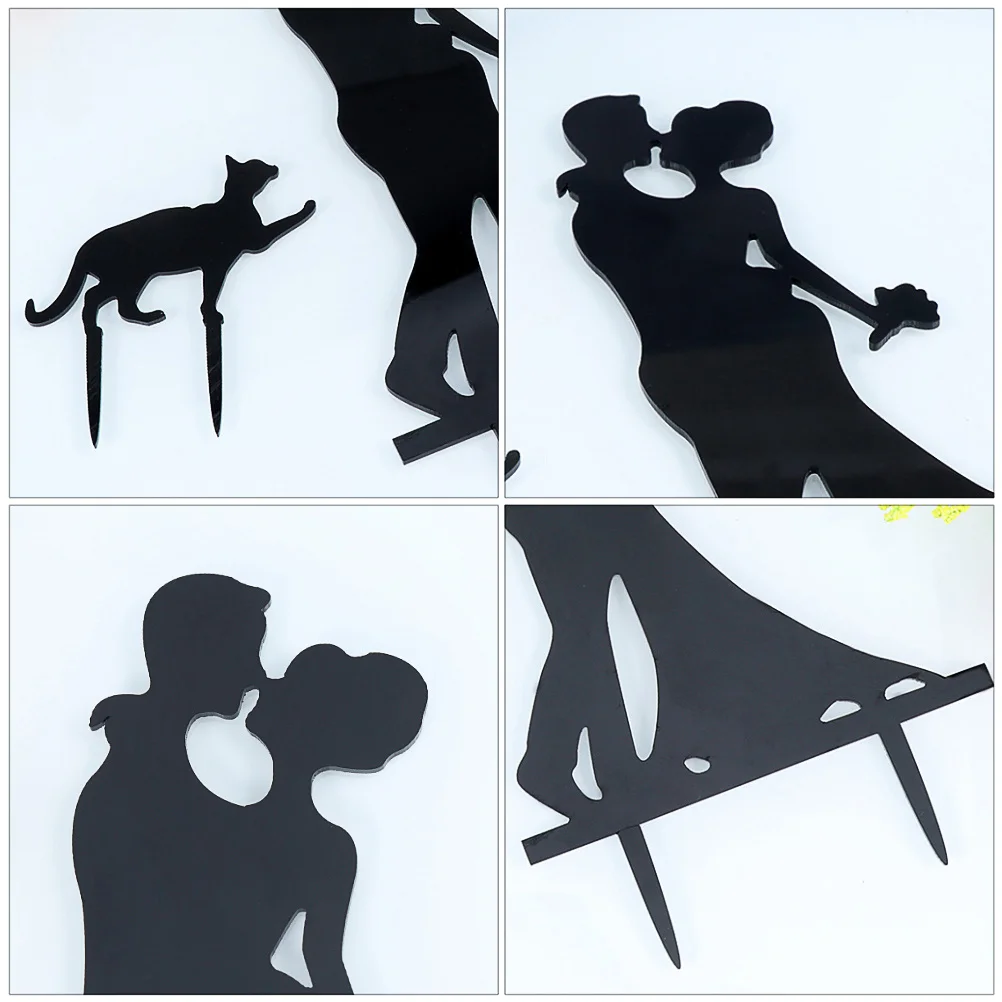 

2Set Acrylic Wedding Cake Topper Bride Groom Kissing Cat Decoration Romantic Anniversary Cake Insert Party Dessert Topper