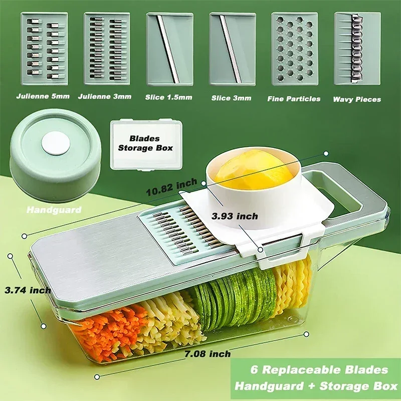 

2025 NEW Popular 6 - in - 1 Veggie Slicer Mandoline: 6 Blades to Slice, Julienne & Shred Vegetables with Ease