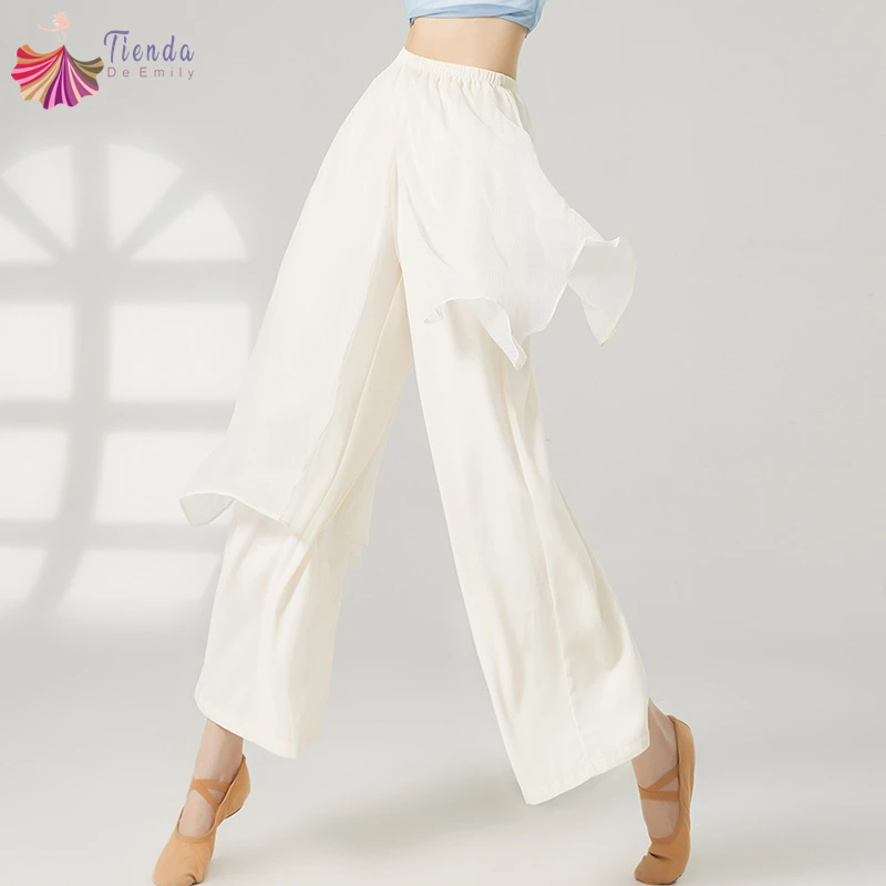 

Брюки для современного танца, женские классические тренировочные брюки, свободные брюки, струящаяся шифоновая сетчатая юбка, костюмы для выступлений, одежда феи