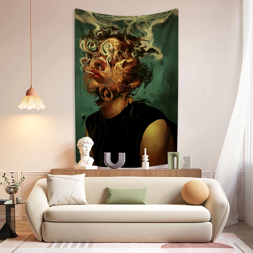 Surrealistic Illustration Tapestry Blurred Girl Printed Wall Hanging Aesthetic Room Decoration Dormitory Background Cloth