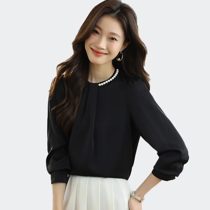 

Womans Clothing Slim Long Sleeve Chiffon Shirts And Blouses Office Lady Work Wear Solid Tops Women's Vintage Shirt