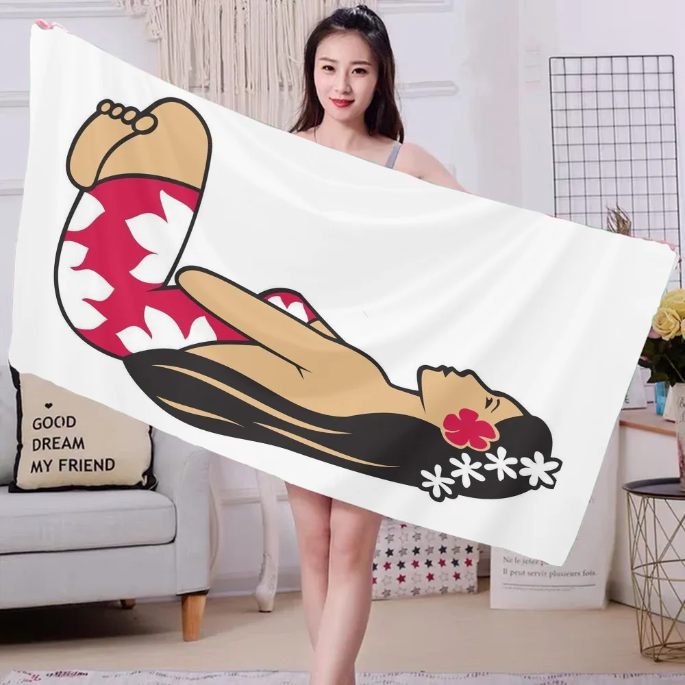 H-Hinano Tahiti Girl Beach Towel Thickened Absorbent Bath Towel Soft Face Towel for Home