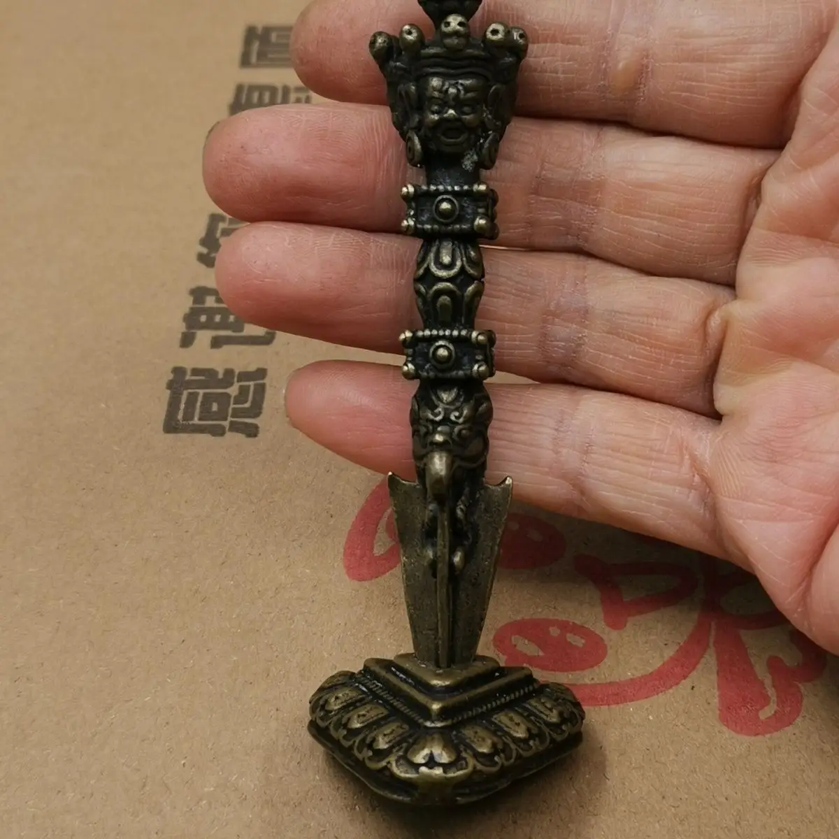 Tibet Tibetan Buddhist three-faced vajra pestle Statue Ornament Home Office Cabinet Deco Desktop Decor Figurines