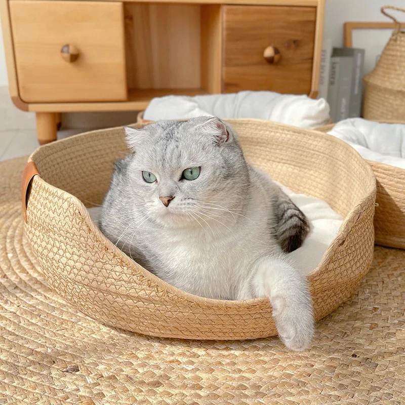 Four Seasons Pet Bed Kennel for Cat Puppy Dog Beds Sofa Handmade Bamboo Weaving Cat  Cozy Nest cama perro Pet Accessaries