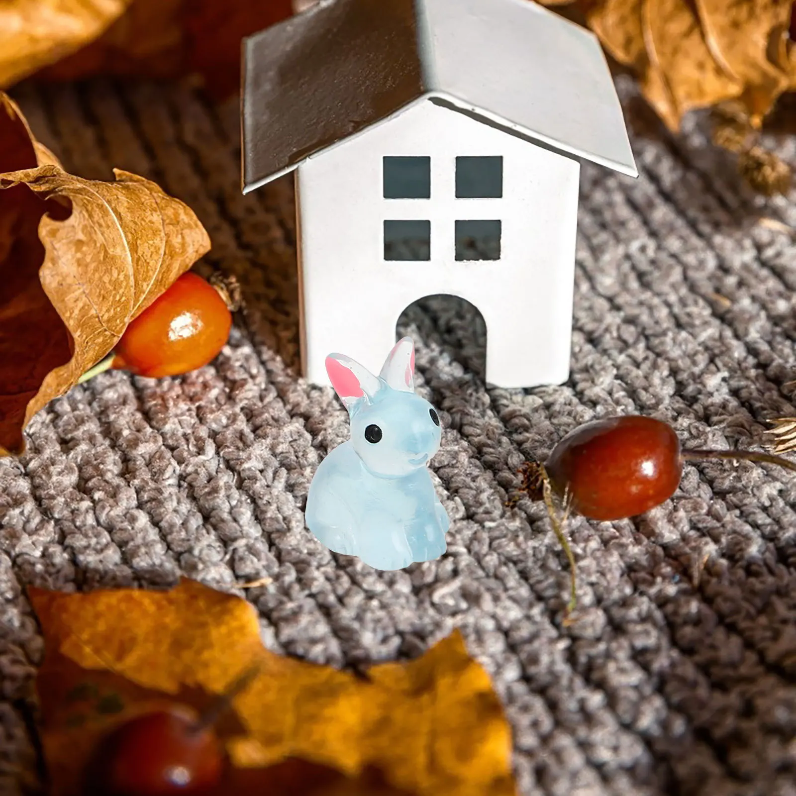 

80Pcs Easter Micro Landscape Decor Glowing Mini Rabbits Cute Resin Animal Statues for Desktop Garden Ornament Set