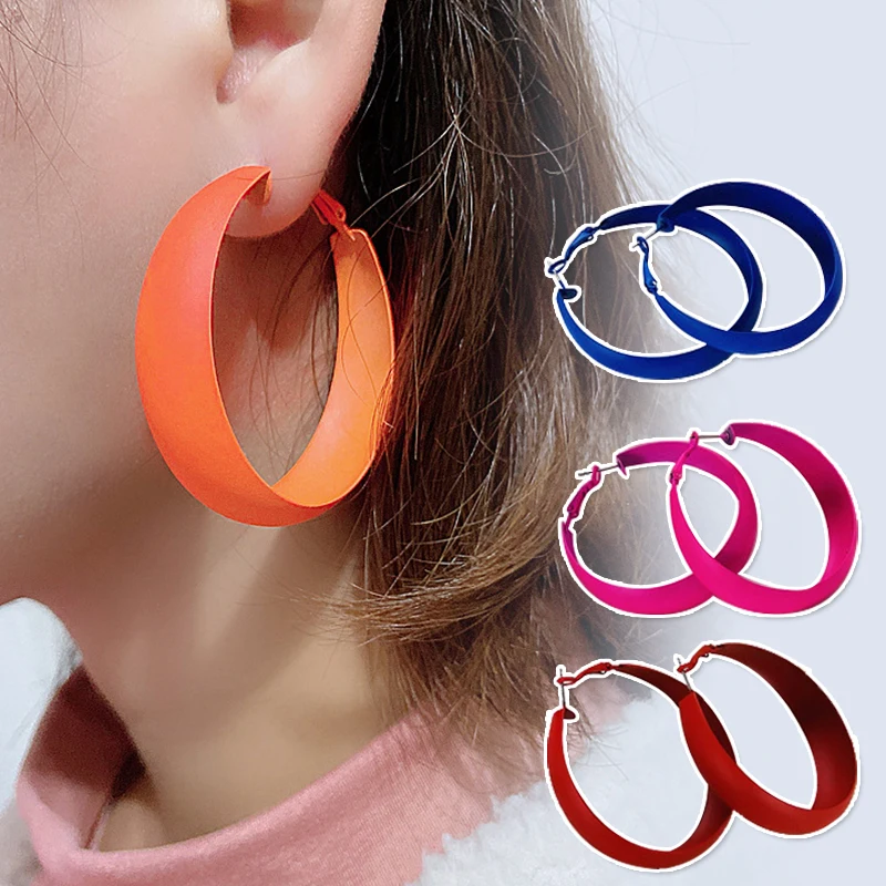 1 Pair Vintage Candy Color Hoop Earrings Women Metal Punk Big Circle Loop Earrings Large Pendant Ear Accessory Party Jewelry