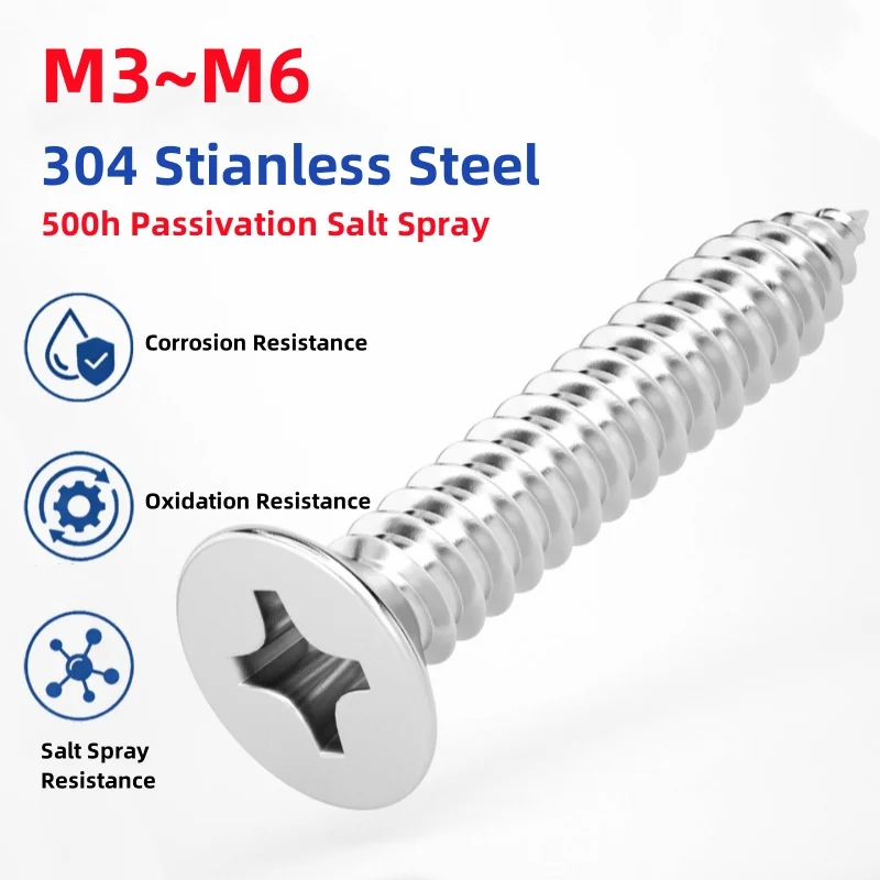 Yb846 M3~m6 304 Stianless Steel 500h Passivation Salt Spray Recessed Countersunk Flat Wood Self-tapping Screws