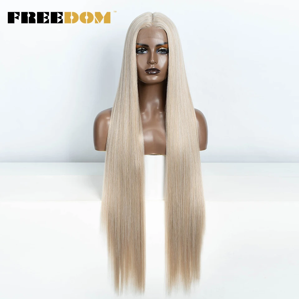 VRIJHEID Rechte Synthetische Kant Voor Vrouwen 38 Inch Lange Ombre Bruin Rood Blond Hoogtepunt Kant Frontale Pruiken Cosplay Pruik - afbeelding 1