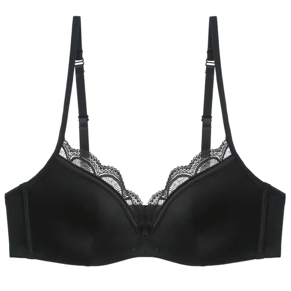 

Simple Thin Satin Wireless V Bra Shockproof Lace Push Up Underwear Lingerie Gathered Breasts Brassiere for Women Yoga