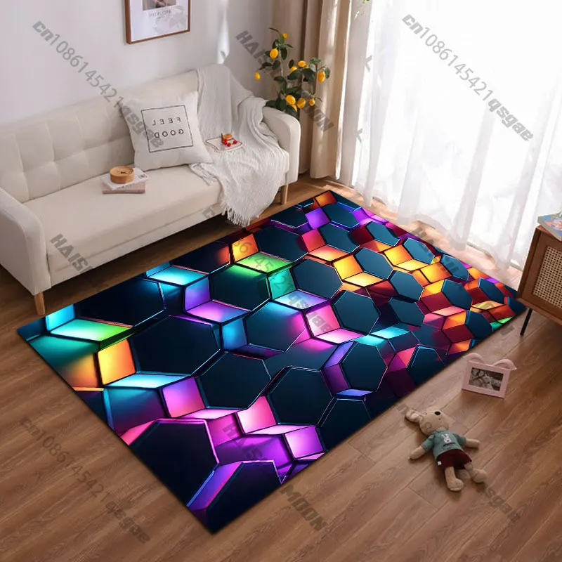 Colorful glowing hexagonscarpet Yoga living room room decor children's crawling mat doormat area rug games floor mat
