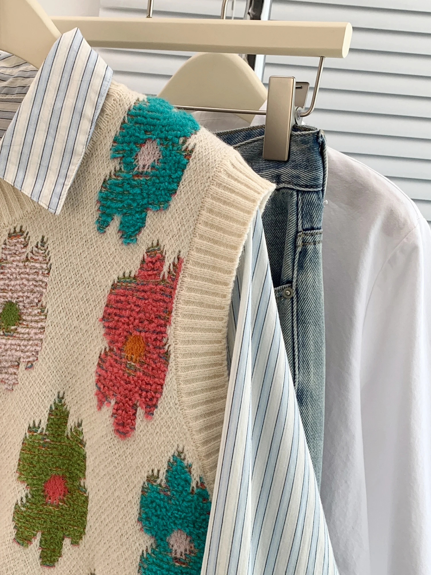 2025 가을 겨울 플러스 사이즈 여성용 라운드 넥 풀오버 베스트 탑 아젤 플로럴 자수 스웨터 자켓