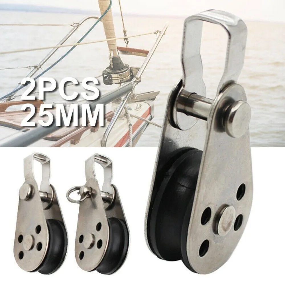 

2pcs 304/316 Stainless Steel Pulley 25mm Single Wheel Lifting Rope Pulley Nylon Sheave Load Bearing Swivel
