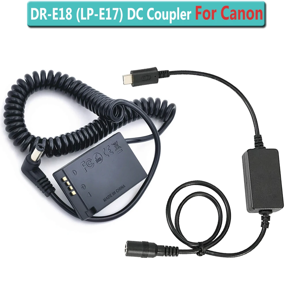 USB-C convertitore DR-E18 DC accoppiatore LP-E17 batteria fittizia per Canon EOS Rebel T7i T6i 750D 760D 8000D T6s KISS X8i 77D 200D 9000D