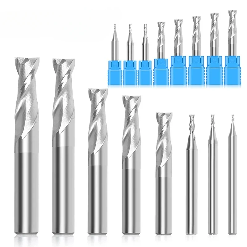 WOY HRC50 2-Flute For Aluminum Endmills 1.0mm-12.0mm 11-Piece-Set Tungsten Steel Milling Cutter CNC Machining End