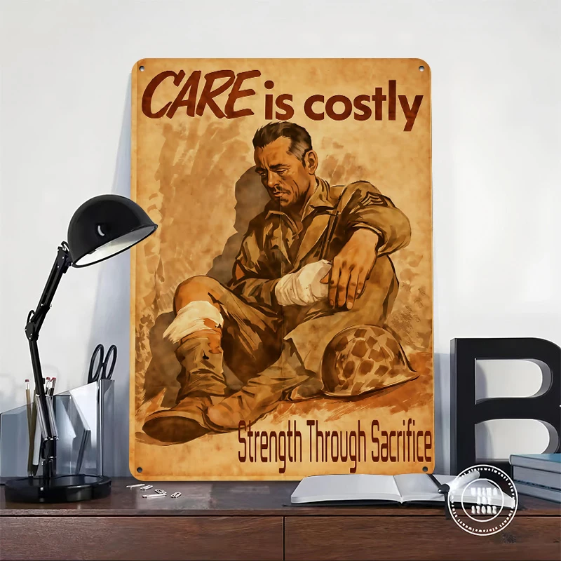 Strength Through Sacrifice Soldier Art Metal Poster Customized Wall Art Retro Vintage Tinplate Signs for Coffee Bar Accessories