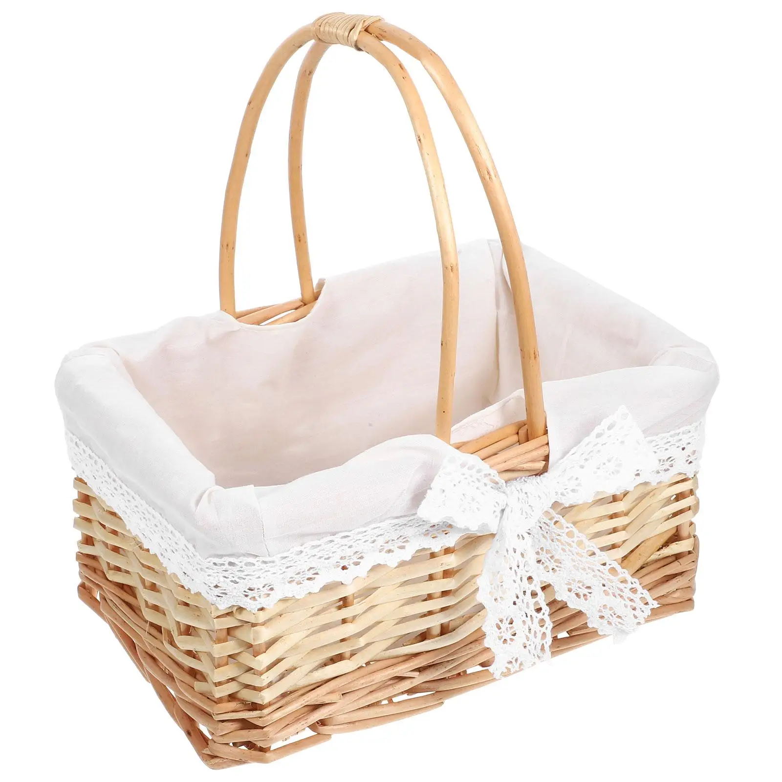 

Wicker Flower Baskets Cute Picnic Handle Easter Shopping Storage Basket Hand Woven Vintage Belly Basket
