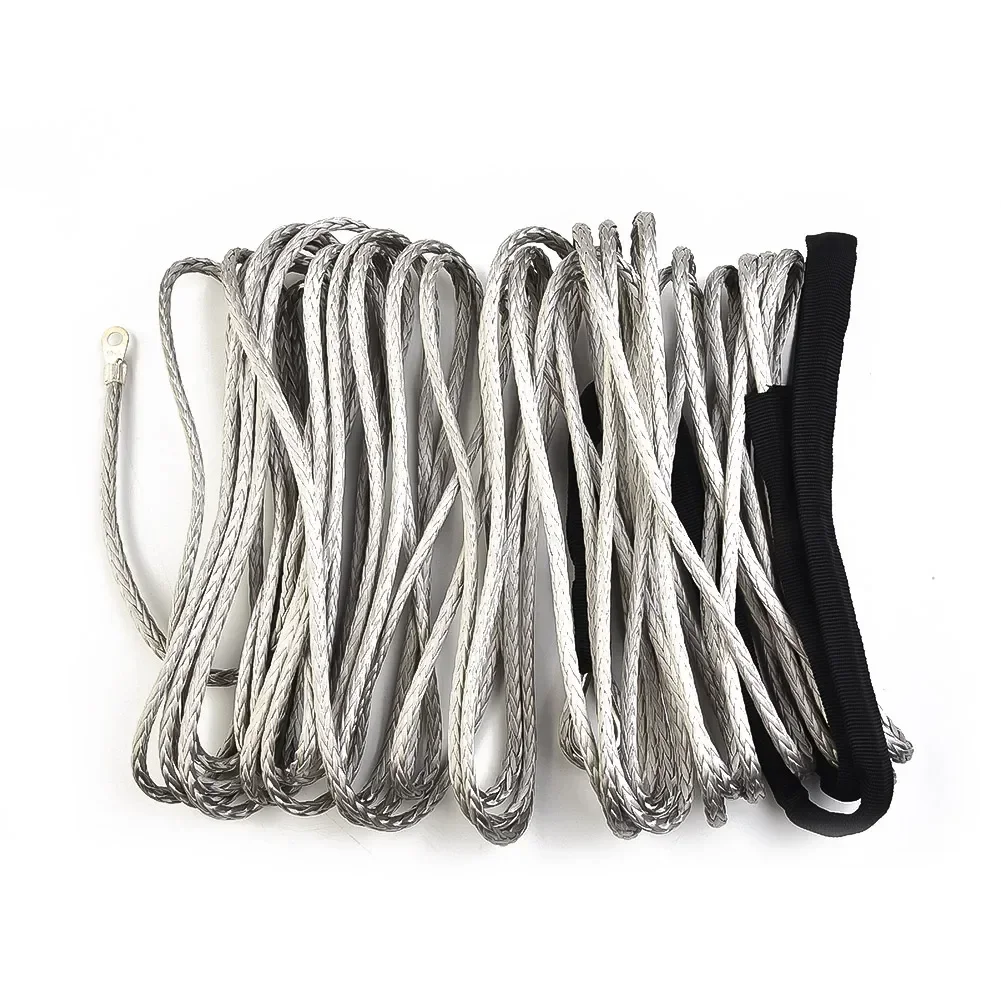 15M 7700LBS Winch Rope High Quality Synthetic Winch Line Cable Rope Tow Cord With 50 Cm Nylon Sheath Gray Maintenance String