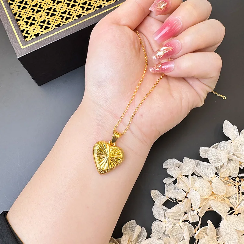 

Luxury 24K 9999 Pure Gold real gold Love Pendant Fashion Light Luxury Simple All-match Women Necklace