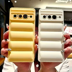 Down Jacket Soft Silicone Fabric Case For Google Pixel 9 8 7 7A 6 6A 5 5A 4 4A 3 XL Pro Solid Color Shockproof Puffer Wave Cover