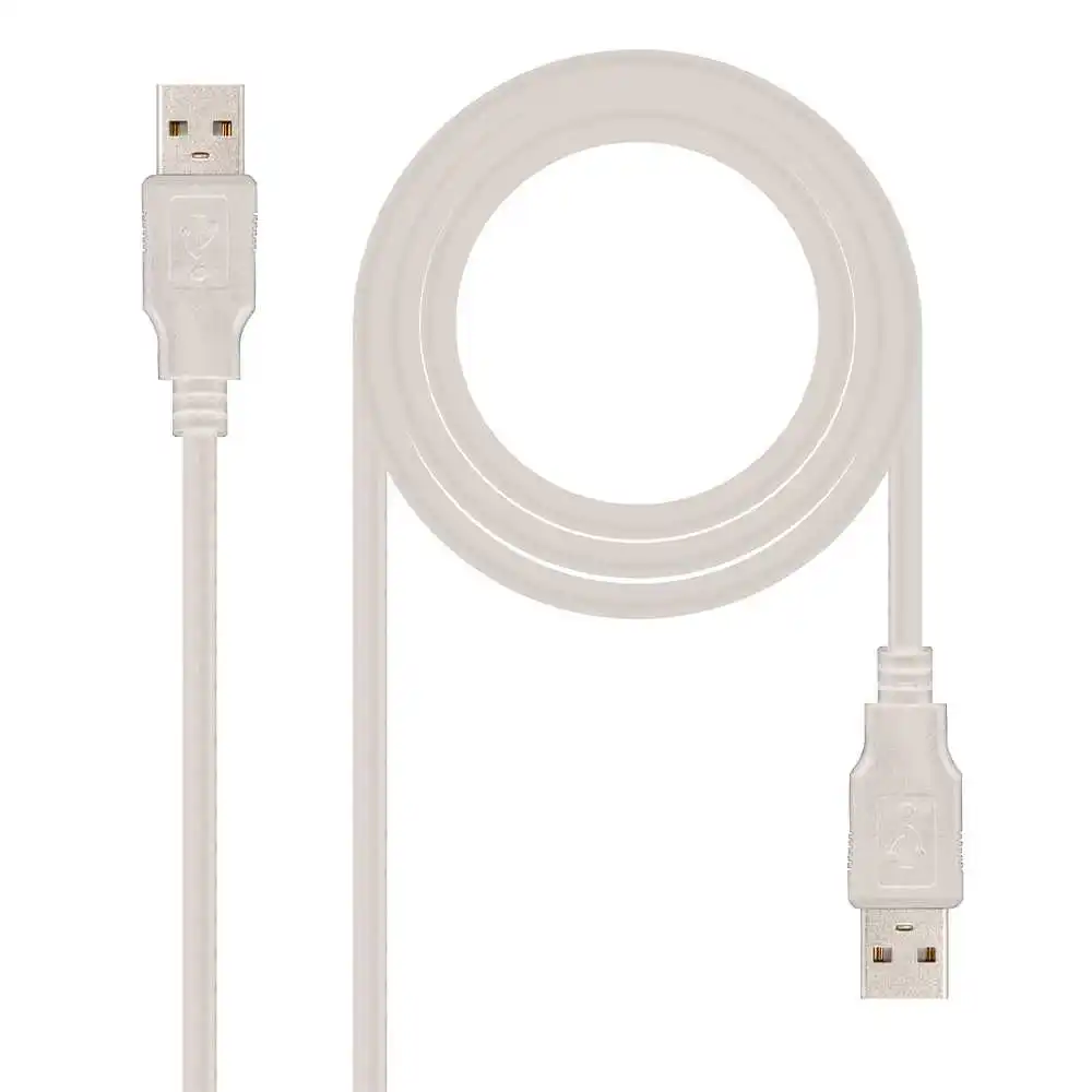 Nanocable 10.01.0303 2m Beige USB 2.0 Type A Double Male Cable for PC Laptop TV DVD Modem Data Sync Charging Cable