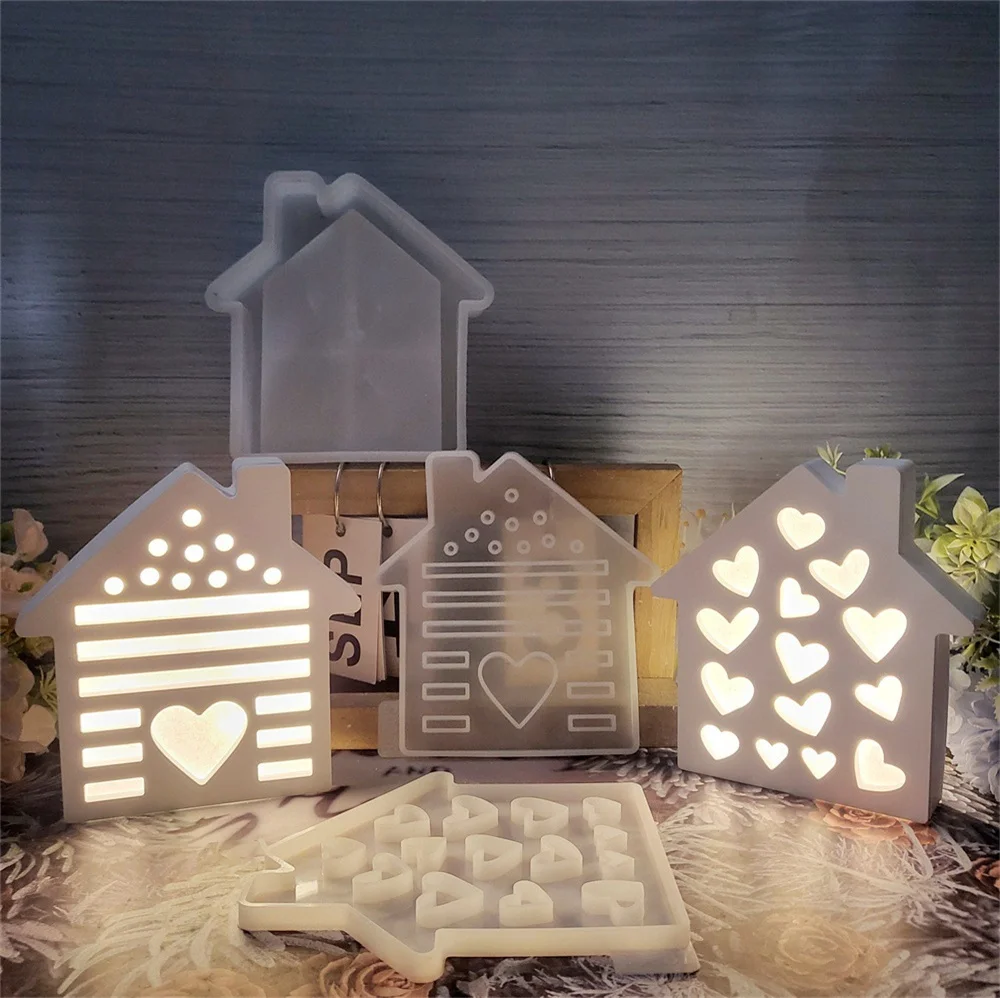 Chimney House Love Strip House Projection Wall Combination Silicone Molds Diy Plaster Resin Making Mold Crafts Home Ornament