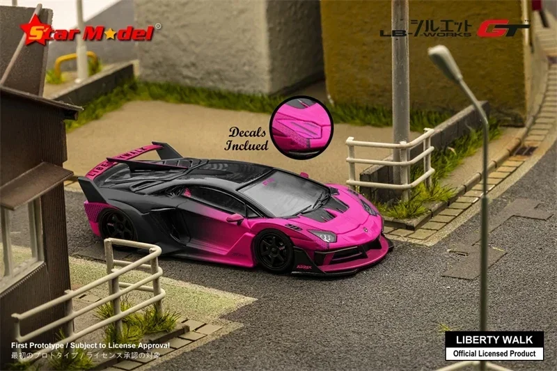 

Star Model 1:64 LBWK LP700-4 LB-Silhouette Aventador GT Evo Black Pink Diecast Model Car