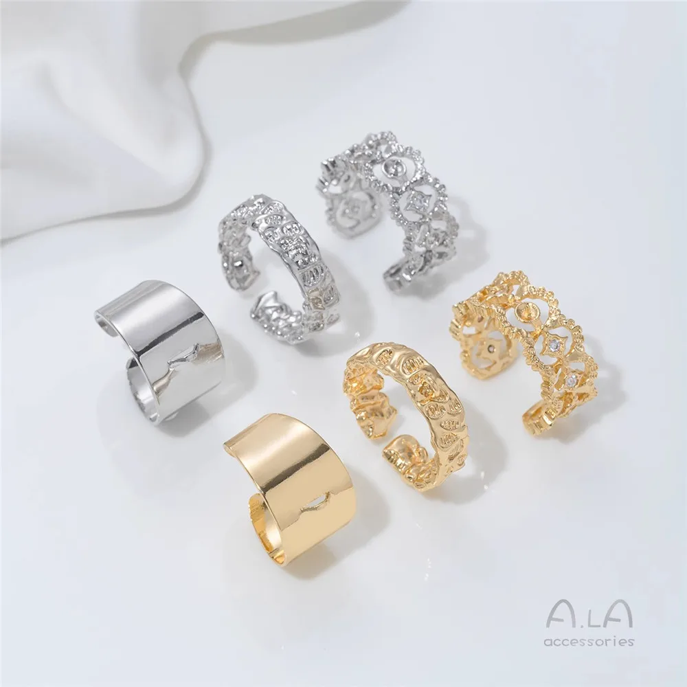

14K Package Gold Inlaid Zirconion Belt Hanging Ring Opening Ring Sticky Pearl Handmade Diy Jewelry Accessories Ring Material