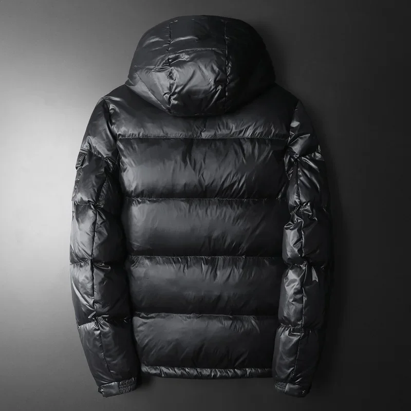 العصرية الرجال عارضة مقنعين أسفل سترة 2025 الشتاء أزياء الأبيض بطة ريشة الدافئة أعلى النمط الأوروبي منتظم صالح #5