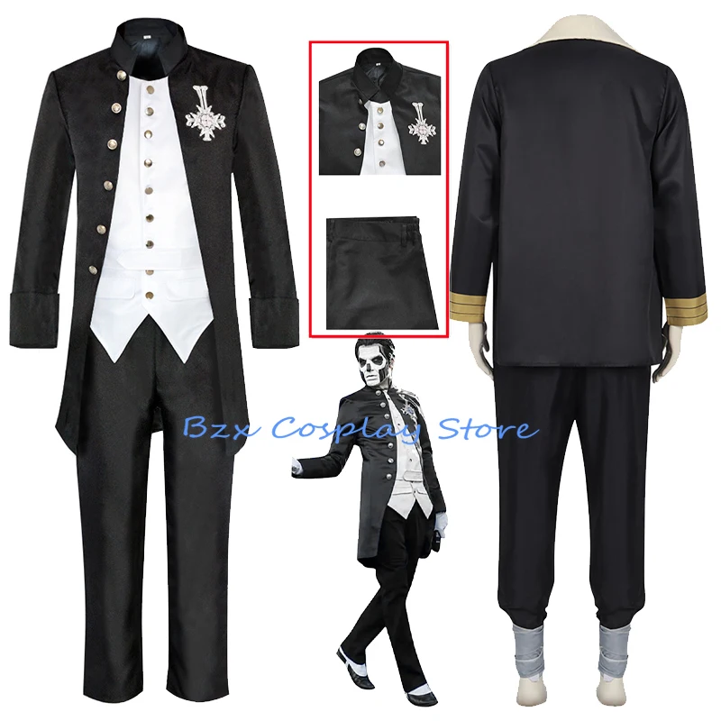 Ghost B.C Costume Anime Papa Emeritus Cosplay Costume Black uniform Suit Halloween Party Roleplay clothing for MEN