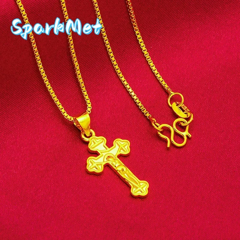 

Sparkmet 9999 24K genuine gold classic men's and women's dominant cross necklace men's and women's chain cross gold jewelry pend