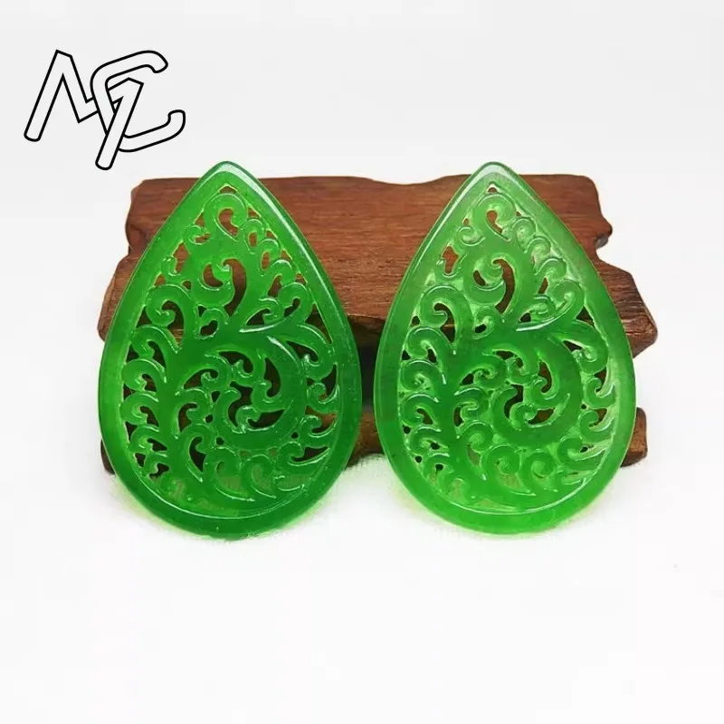 Pendientes de gota de agua hueca de Jade verde Natural para mujer, colgante de Phoenix Ruyi, accesorios de joyería, amuleto, regalos, 2 piezas