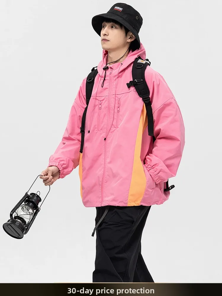 

NTED Spring New Sle Loose Casual Retro Color Blo Jaet Waterproof Multi ket Men's Outerwear Polyester Fiber Zipper Cl...