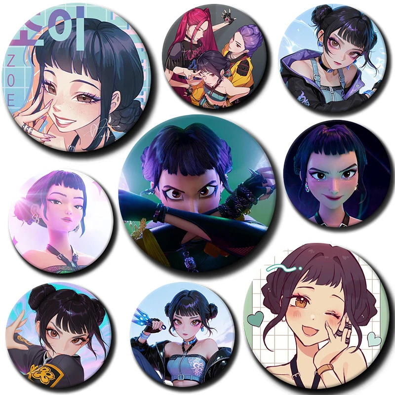 

58mm Demon Hunters Cartoon Character Zoey Soft Button Pin Anime Zoey Brooch Creative Badge for Backpack Clothes Decoration Gift