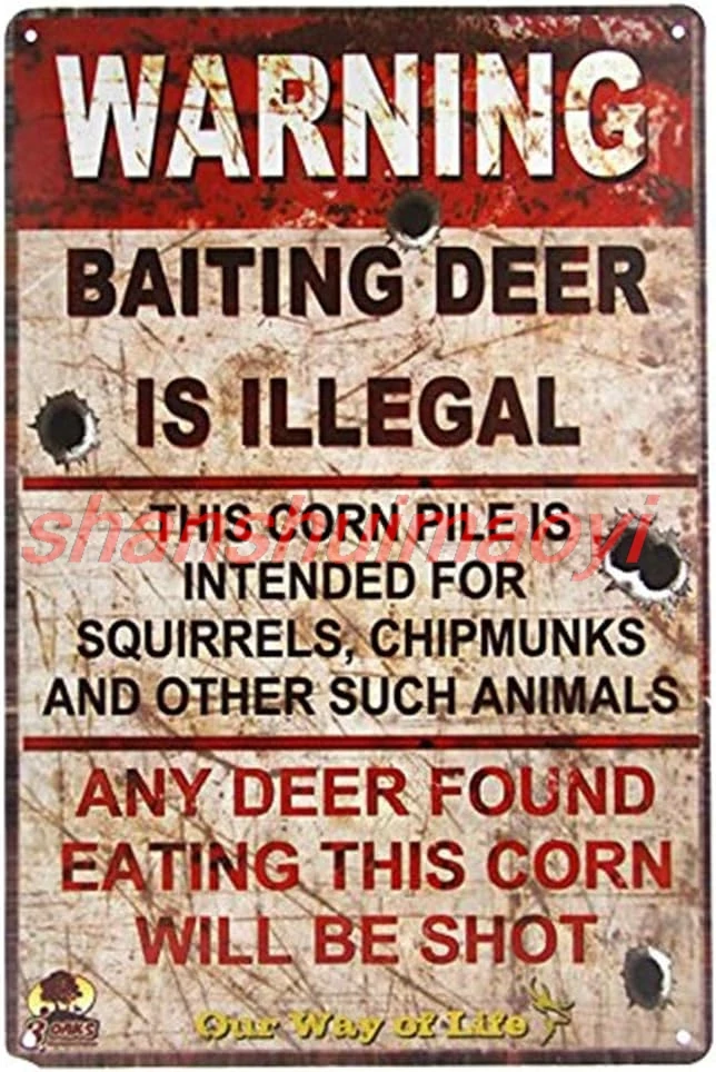 Warning Metal Sign Baiting Deer is Illegal Poster Metal Sign For Outdoors Farm 8x12inches(Q42) 7855