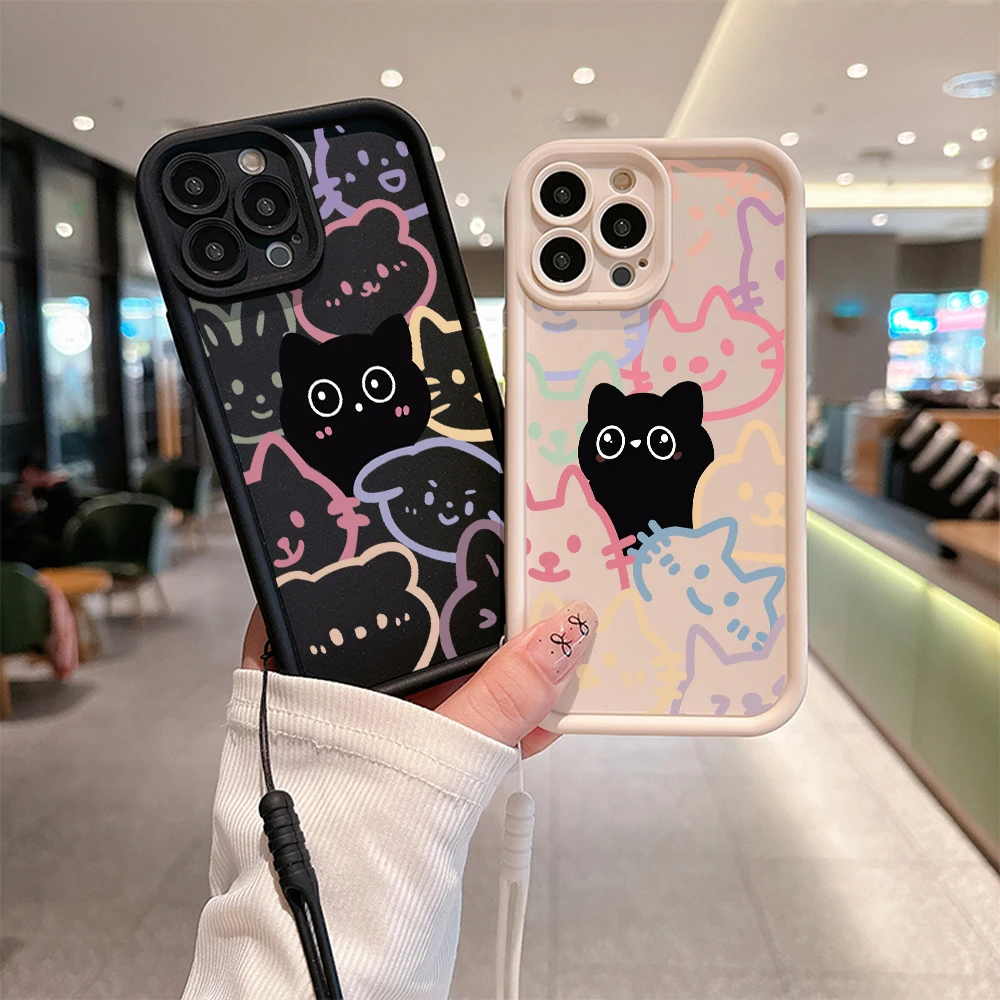 Cartoon Cute Kitten Cat Phone Case for OPPO Realme 12 8  11 C11 C12 C15 C20 C21Y C31 C33 C35 C53 C55 4G 5G Cover With Hand Strap