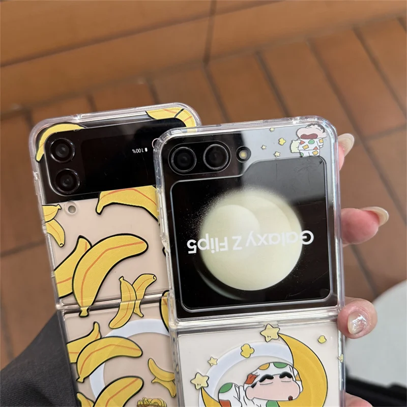 Niedliche 3D-Comic Crayon Shin-chan faltbare Magsafe Wireless Charge Case für Samsung Z Flip 6 Z 3, 4, 5, 6, 7, Cartoon-Magnethalter