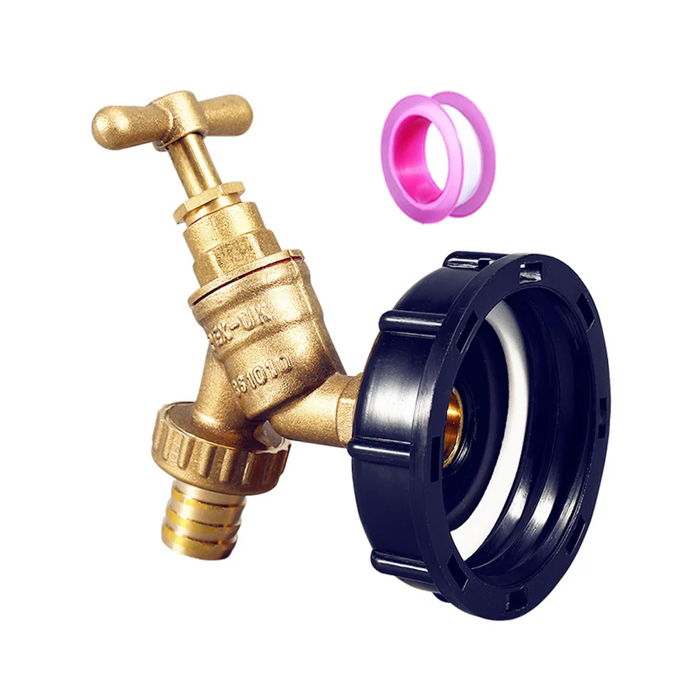 Brass 1/2 inch IBC Tap Valve Accessory for Water Dispensing Compatible with Various Buckets Outdoor Faucet Spout and Adapter Cap