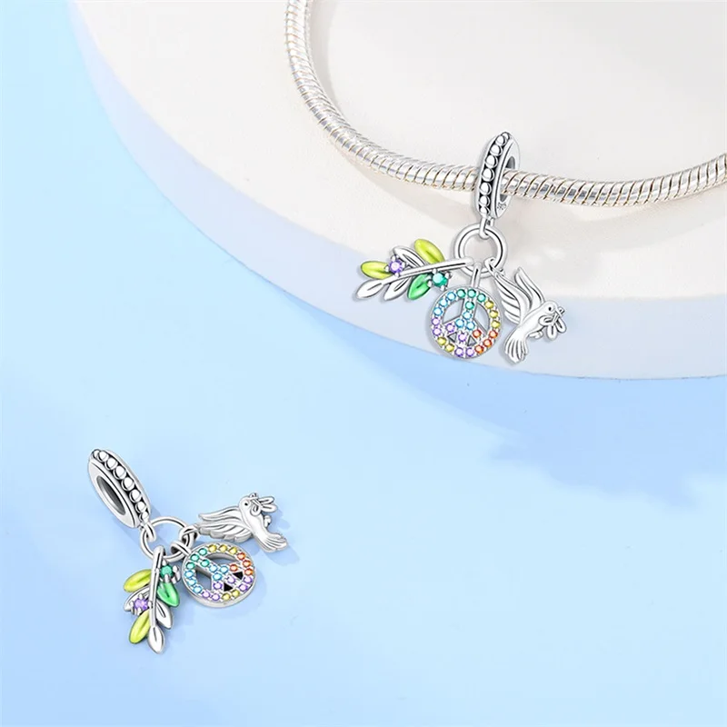 925 Sterling Silver Peace Dove World Peace Life Tree Charms Pendants Fit Qikaola 925 Original Bracelets DIY Anniversary Jewelry — zdjęcie 6