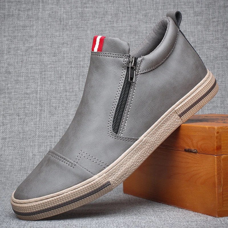 2023 New Style Slip-on Side Zip Men Boots Autumn Fashion High-Top Sneaker Shoes British All-match Casual Wear-Resistant Shoe