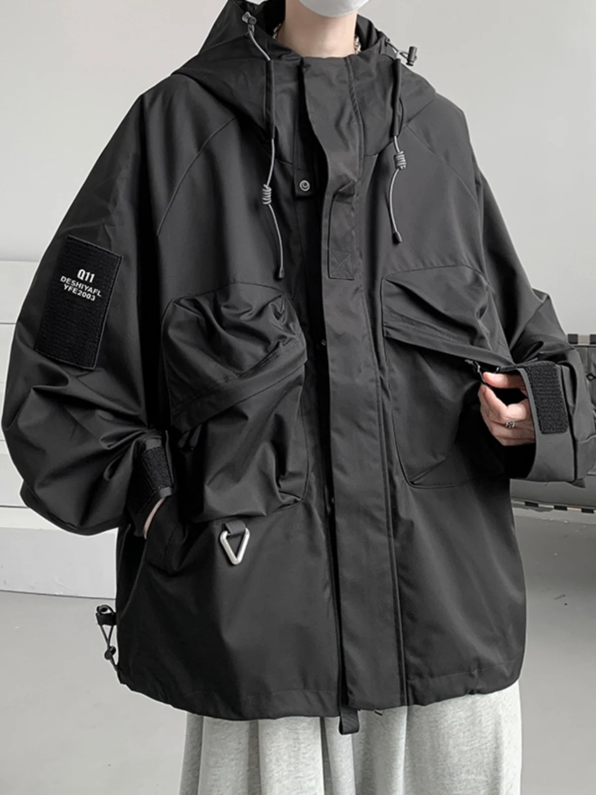 

Men's Fce Lined Thiened Windproof Jaet Autumn Winter Faion Workwear Coat Youth ular Pure Color Zipper Closure Lon...