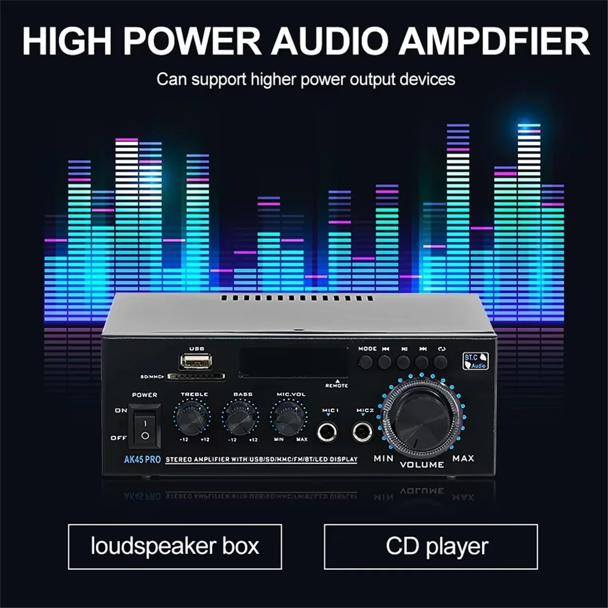 

New 3C-AK45ProDigital Amplifier Channel 2.0Audio HomeTheater Amplifier BluetoothStereo Hifi Sound Amplifier for Car Karaoke(EU)