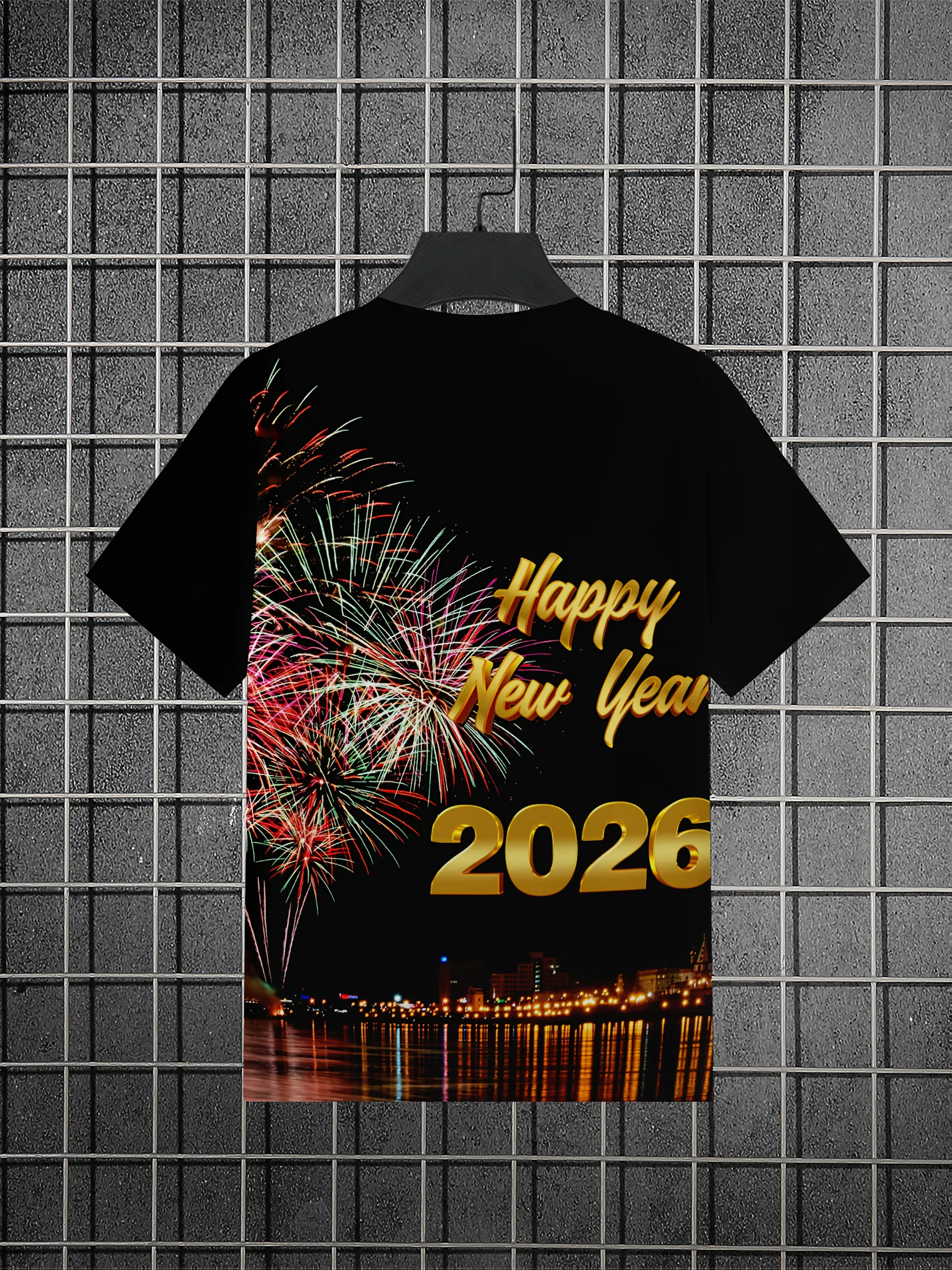 الرجال ثلاثية الأبعاد الرقمية تي شيرت مطبوع سنة جديدة سعيدة 2026 قصيرة الأكمام تي شيرت عادية المألوف الكبار الملابس مهرجان تي شيرت #2